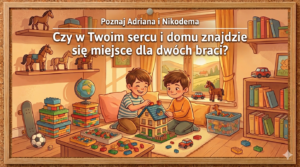 Grafika przedstawia dwóch chłopców, którzy w pokoju budują domek z klocków